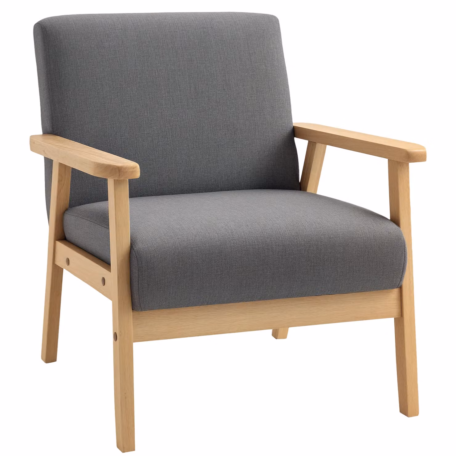 HOMCOM Grey Fabric Accent Chair with Solid Pine Wood Frame and Feather Filling – 2