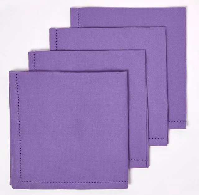 Homescapes Set of 4 Plain Purple Cotton Fabric Napkins