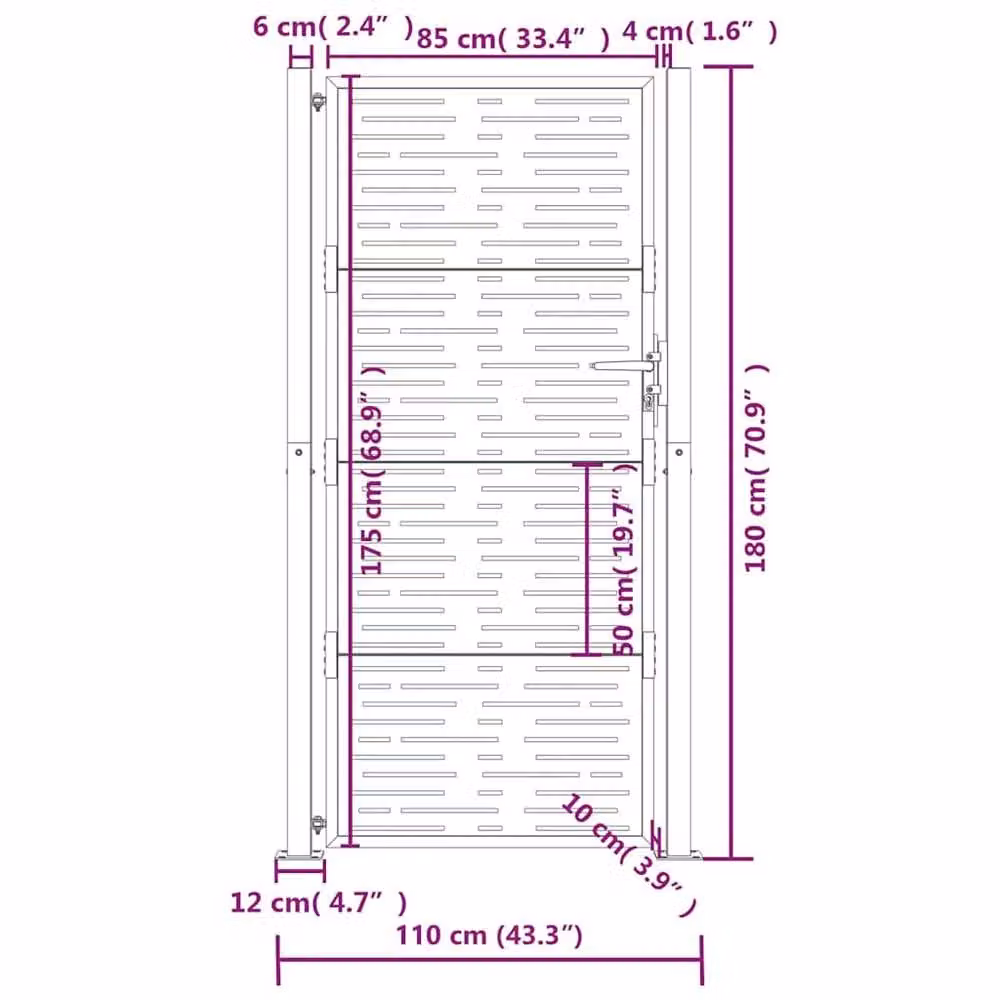 Berkfield Home Beautiful Garden Gate in Anthracite Grey, Steel Square Design, W: 105 cm, H: 180 cm – 6