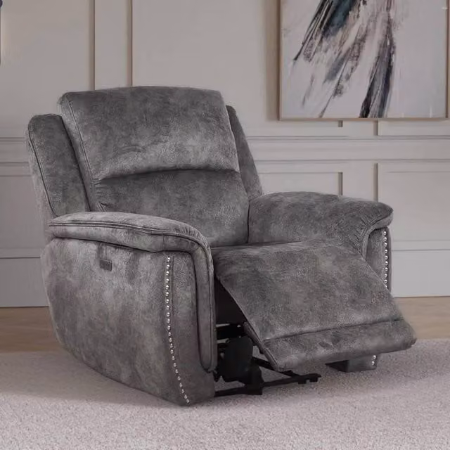 Furnishings For Less UK Mendoza Grey Plush Velvet Electric Reclining Armchair with USB Charging – 1