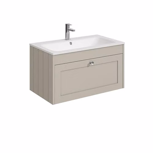 Balterley Wall Hung Single Drawer Vanity Unit with Rectangular Basin in Pebble Grey, W/D/H: 80.0 x 45.3 x 43.1 cm – 1