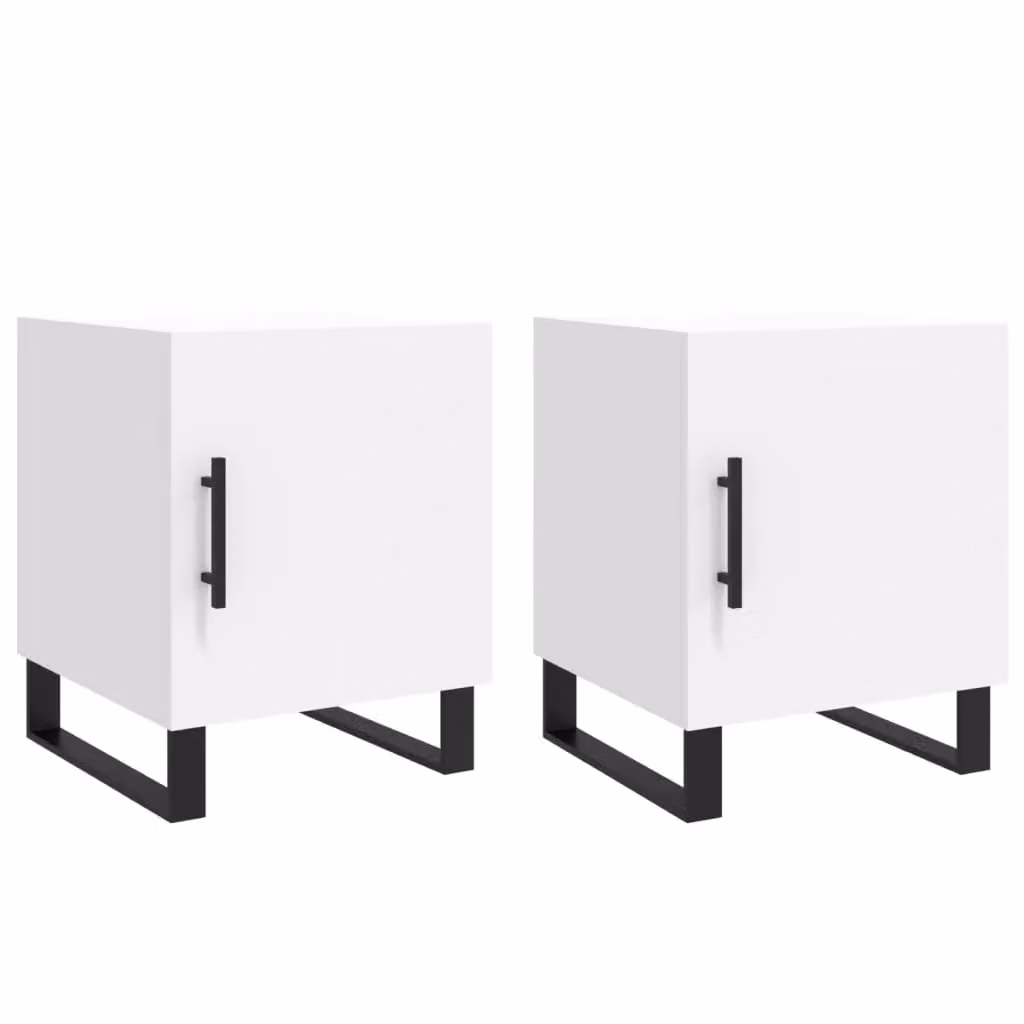Berkfield Home Set of 2 White Modern Bedside Cabinets with Media Compartments, W/D/H: 40 x 40 x 50 cm
