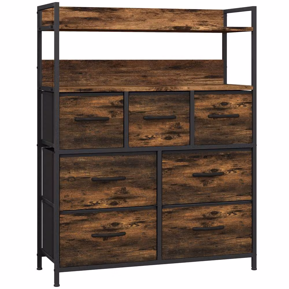 STILVORA Seven Drawer Chest of Drawers with Steel Frame in Rustic Brown – 3