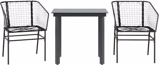 Berkfield Home 3 Piece Modern Garden Dining Set in Black Poly Rattan with Glass Top
