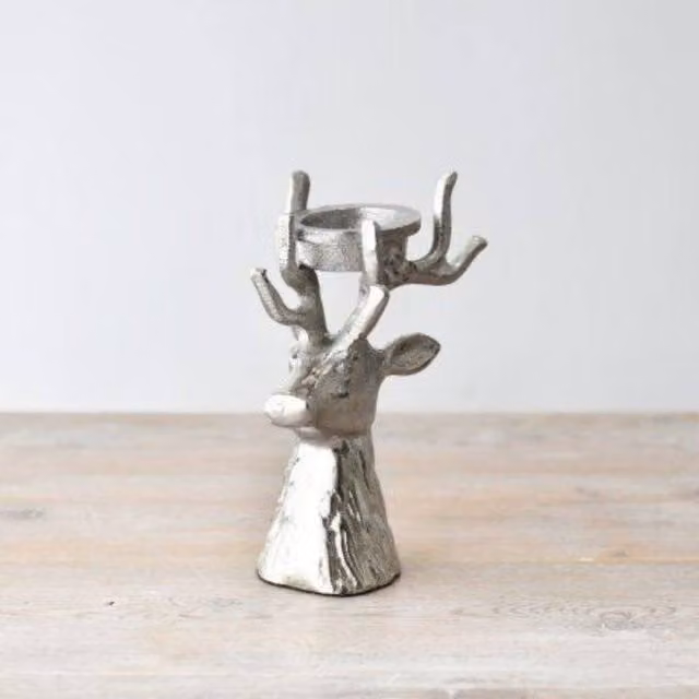 Garden Greatness Silver Metal Reindeer Head Tealight Holder