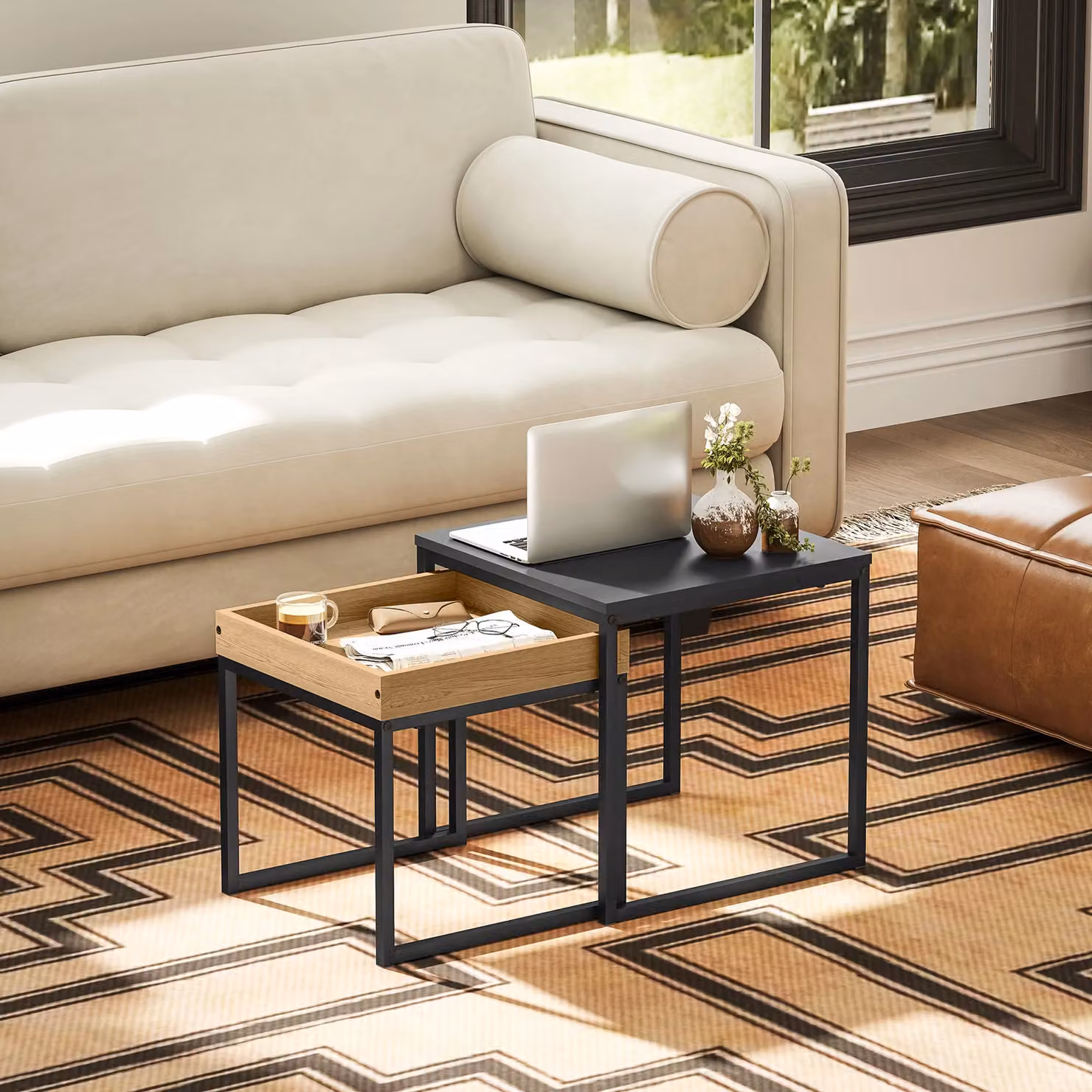 HOMCOM Modern Square Nest of Tables Set in Black – 4