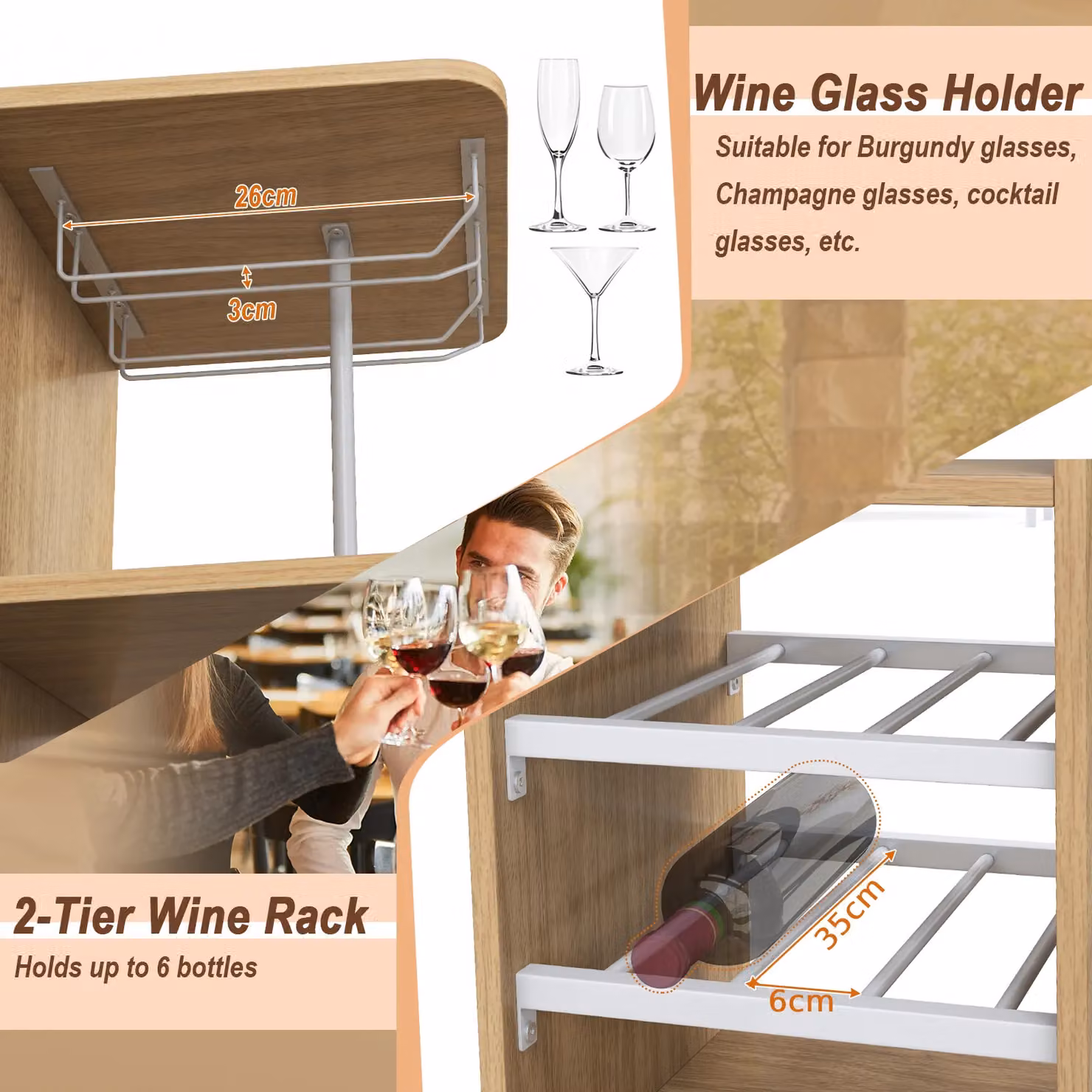 Costway 3-Piece Industrial Bar Table and Stools Set with Glass Holders and Wine Racks in Brown – 2