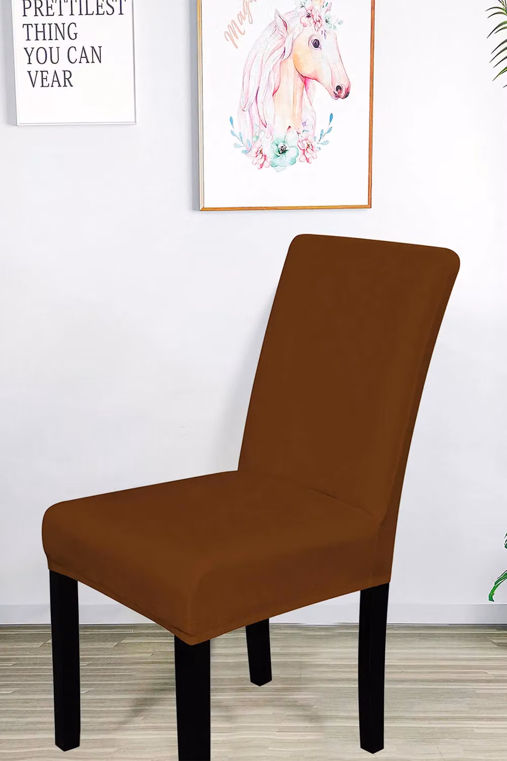 Neel Blue Velvet High-Back Dining Chair Covers in Dark Brown, Stretchable Spandex Slipcovers – 2