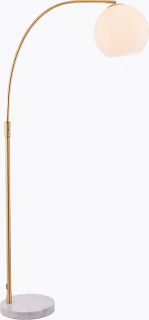 Netlighting Otto Retro Floor Lamp in Gold and White with Gloss Opal Glass Sphere