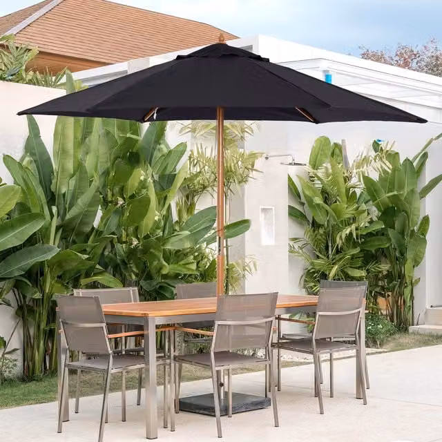 Outsunny Black Wooden Garden Parasol with Central Pole