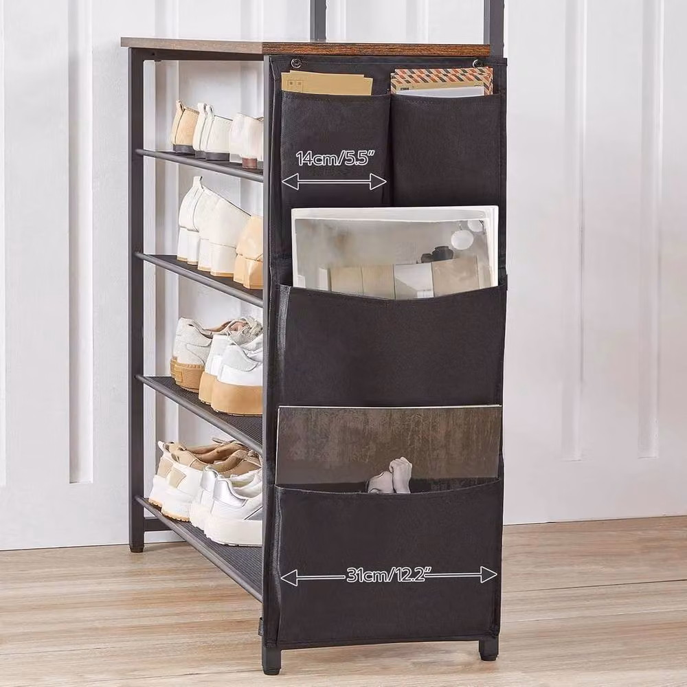 NESTLUNE Hall Tree Coat Stand with Shoe Storage Bench in Brown – 4