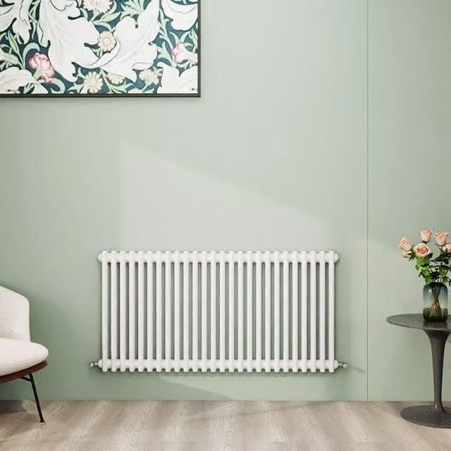 AicaBathroom Horizontal Traditional Cast Iron Style 2 Column Steel Radiator in White, W/D/H: 119 x 60 x 60 cm