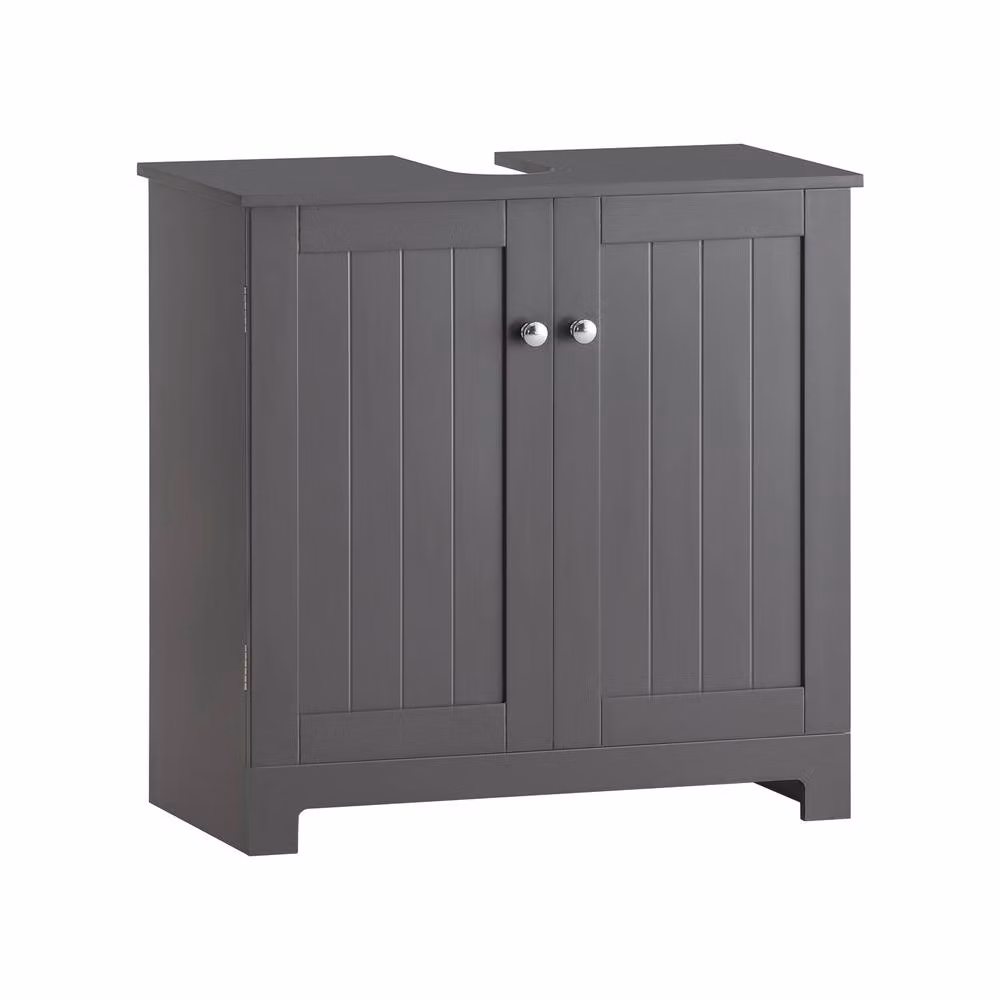 SoBuy Modern Under Sink Bathroom Cabinet in Dark Grey with Hinged Doors and Internal Shelves, Height: 60 cm – 2