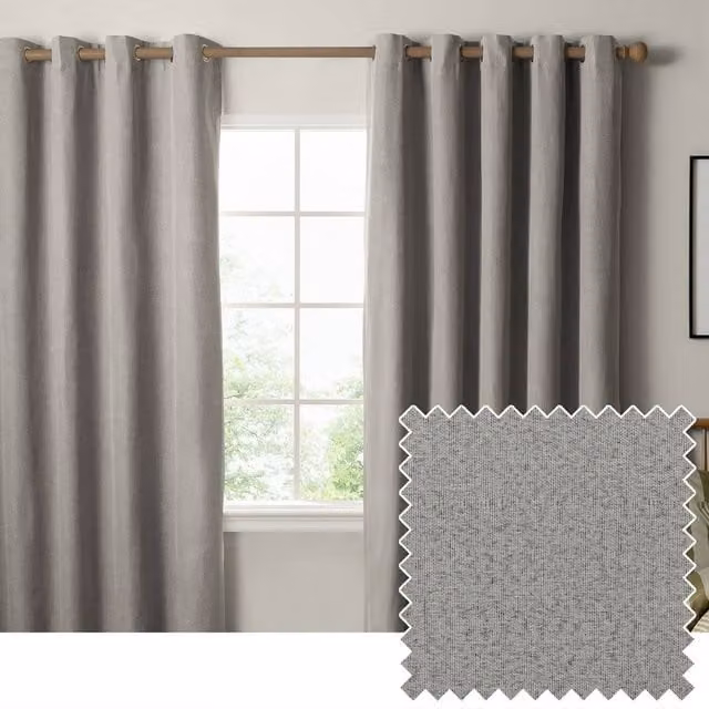 Furn Blackout Textured Woven Eyelet Curtain Pair in Grey, Width: 168 cm, Drop: 137 cm