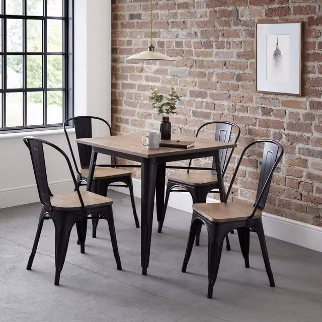 Julian Bowen Grafton Square Table and Chairs Set in Brown Wood and Metal