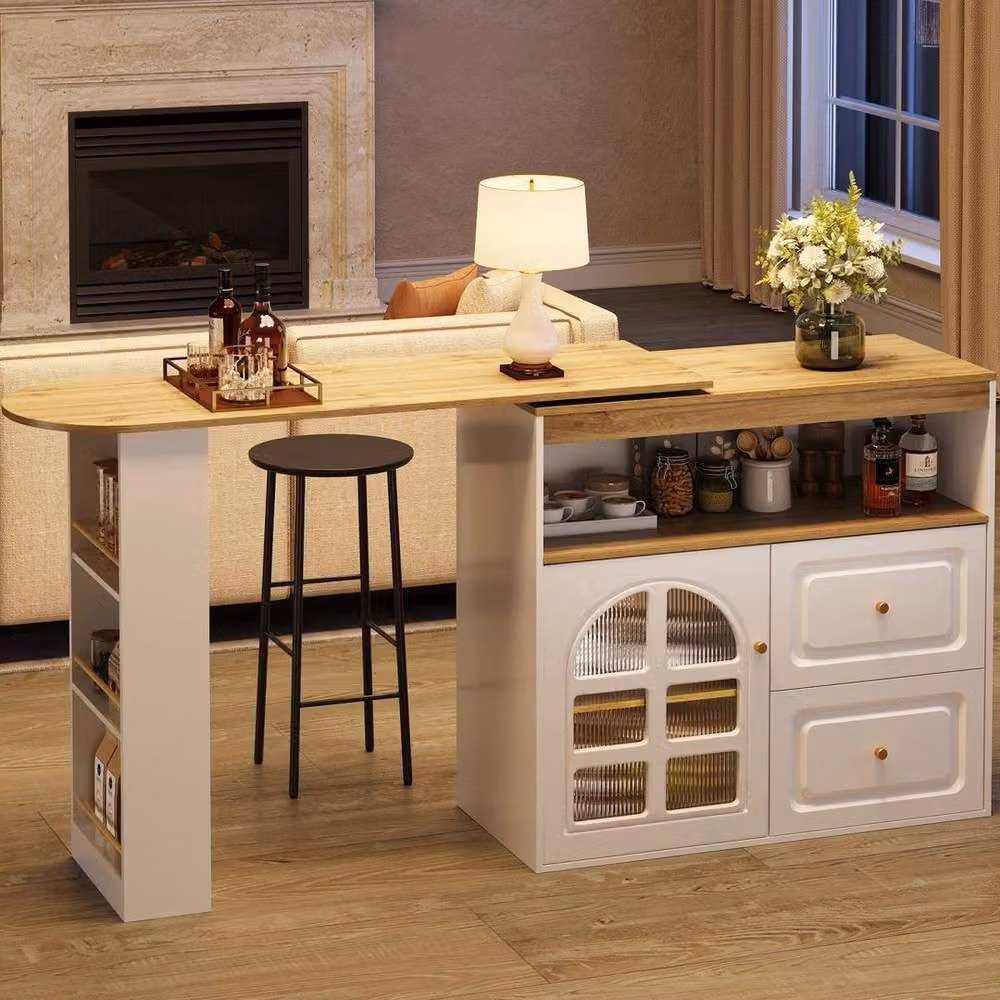 KORVIXA Rotating Sideboard Bar Table with Storage Cabinet in White, W/D/H: 100 x 100 x 100 cm – 3