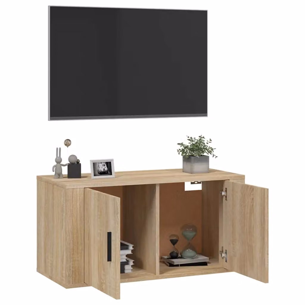 Berkfield Home Wall Mounted Sonoma Oak TV Cabinet in Brown, W: 80 cm, D: 34.5 cm, H: 40 cm – 3