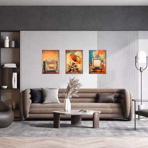 Simpa Retro Sound and Vision 3 Panel Multicolour Canvas Wall Art – 3