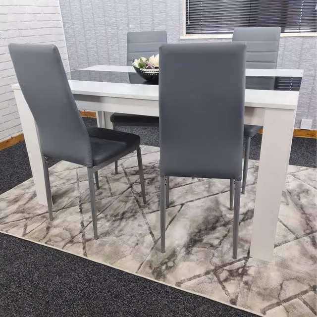 Kosy Koala Modern Rectangular Dining Set with Table and 4 Chairs in White, Black and Grey