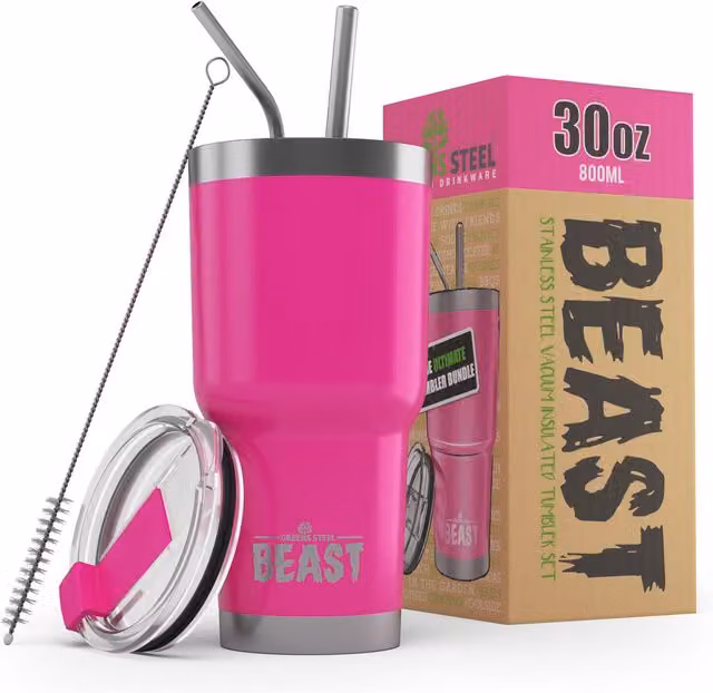 Green Steel Pink Stainless Steel Double Insulated Coffee Travel Tumbler, 887.2 ml