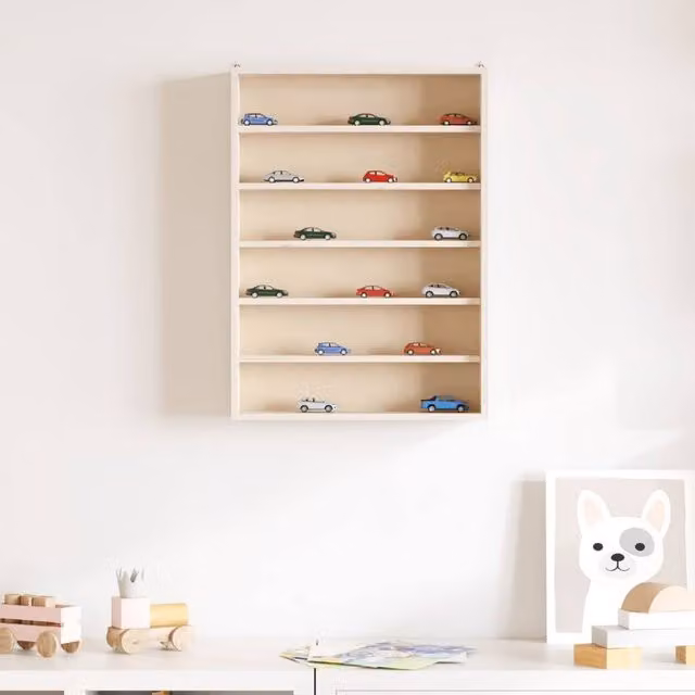Berkfield Home Wall Mounted Display Cabinet with 6 Shelves in Beige, W/D/H: 40 x 8.5 x 55 cm