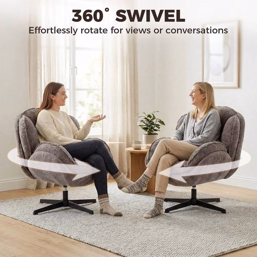 FORGEVIO Grey Velvet Swivel Accent Chair with Armrests and Metal Frame – 4