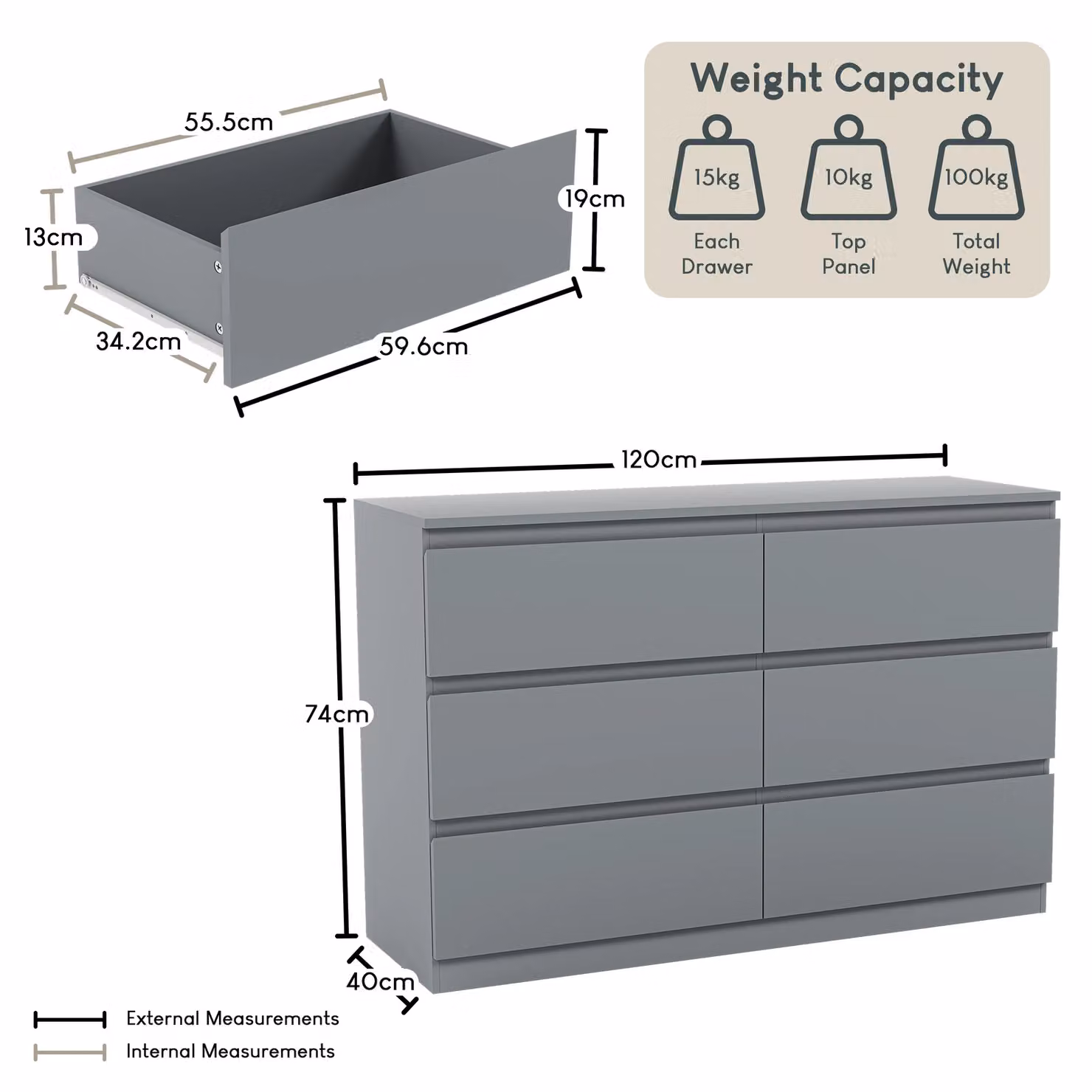 Vida Designs Denver 6 Drawer Chest of Drawers in Grey – 2