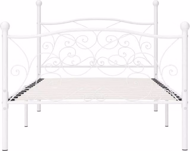 Berkfield Home Elegant Bed Frame with Slatted Base in White Metal, W/D/H: 90 x 200 cm