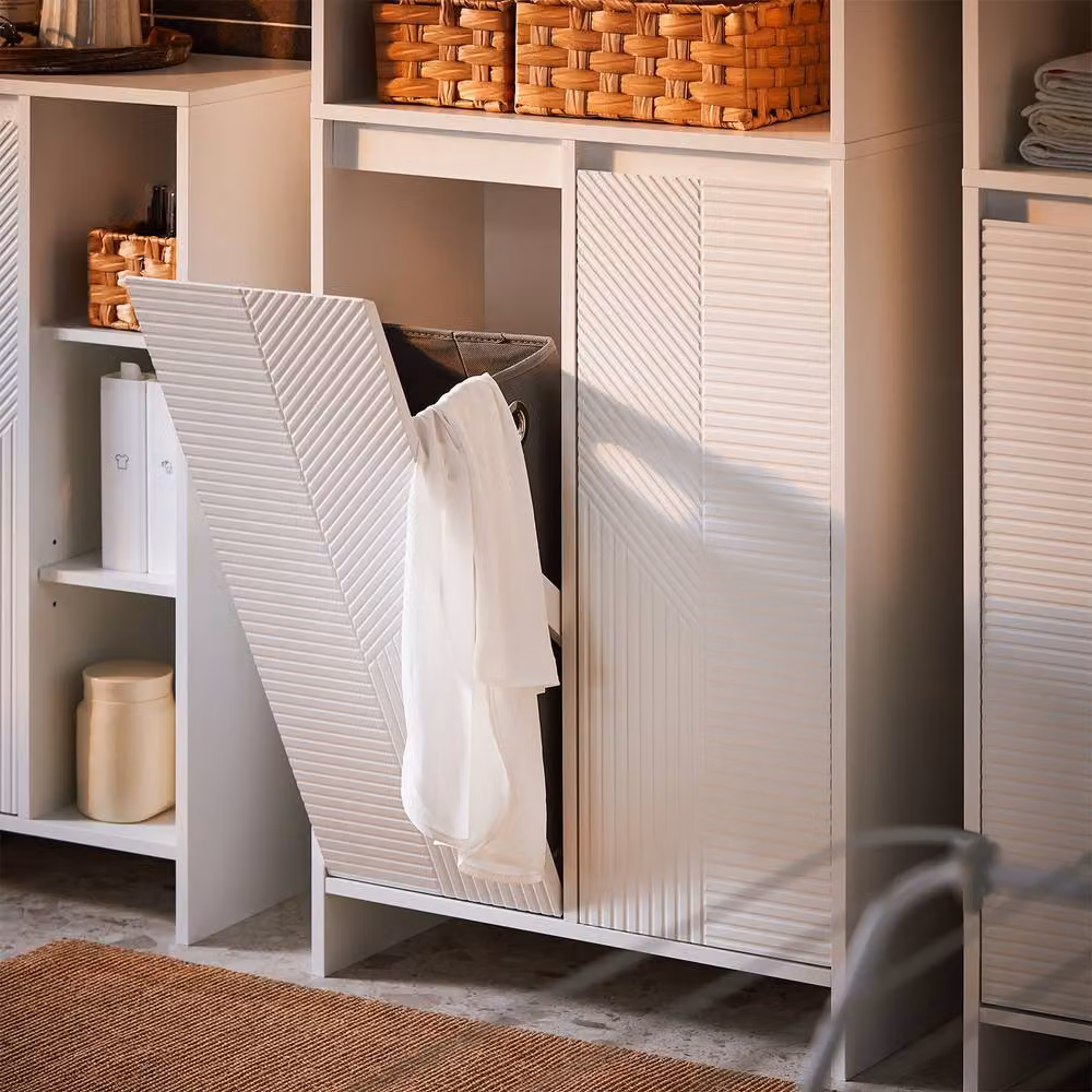 SoBuy Modern White Freestanding Tall Bathroom and Hallway Cabinet with Hinged Doors and Internal Shelves – 5