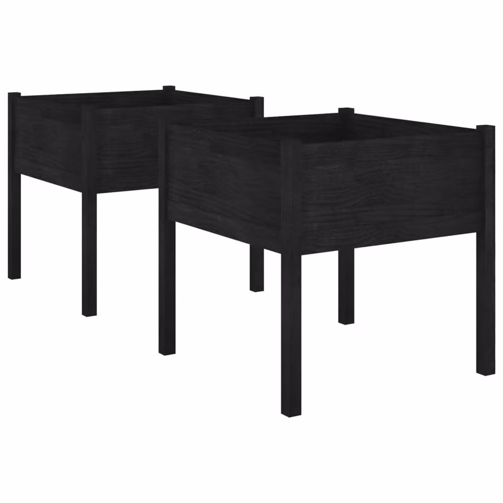 Berkfield Home Garden Planter Set of 2, Black Solid Pinewood, W/D/H: 70 x 70 x 70 cm – 3