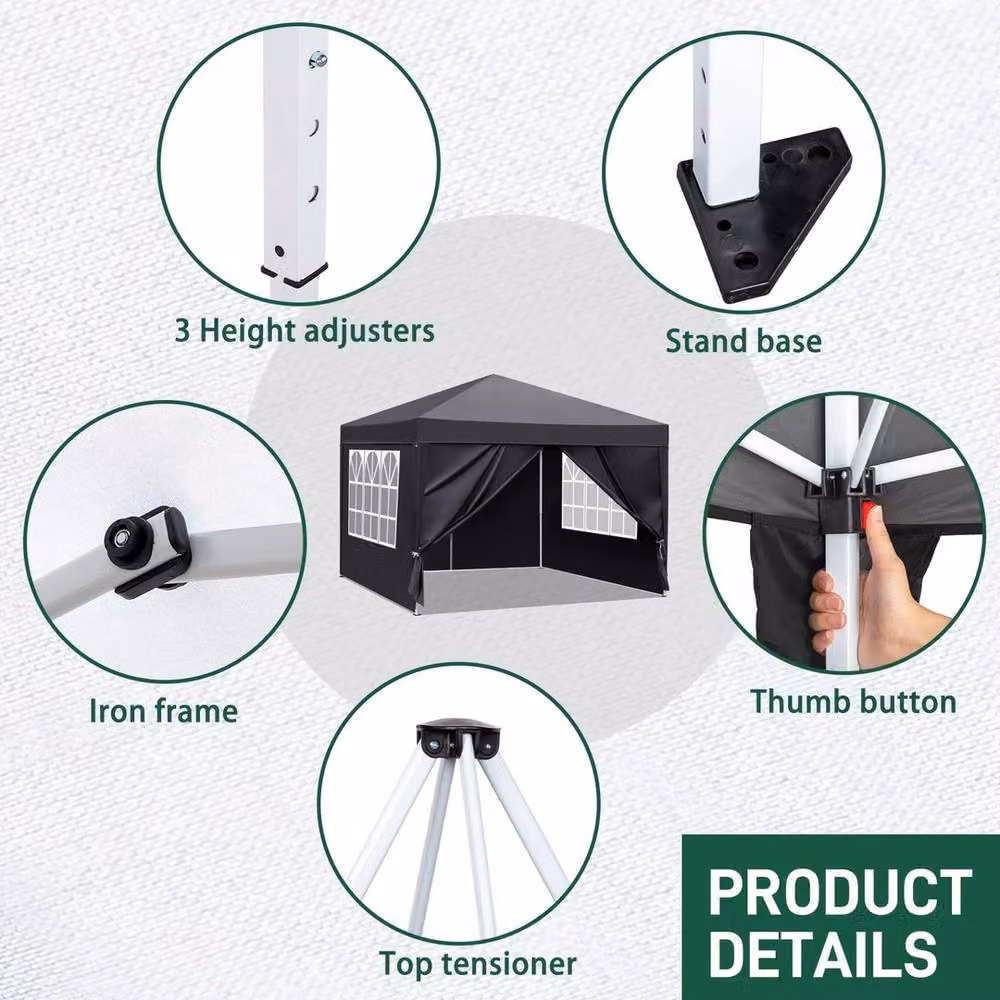 Kelvenix Pop Up Canopy Outdoor Gazebo Marquee in Black, W: 300 cm, D: 299.7 cm, H: 245.11 cm – 4