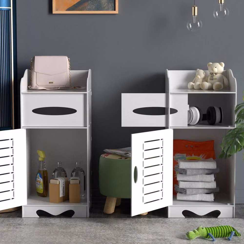 FORGEVIO Slim White Wooden Floor Cabinet with Hinged Doors and Internal Shelves, W/D/H: 60 x 25.5 x 25.5 cm – 3