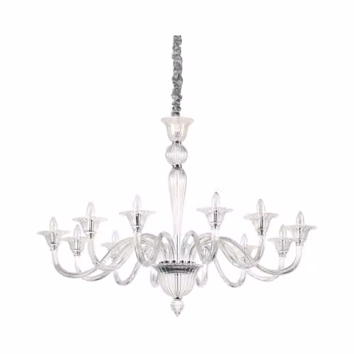 Ideal Lux Brigitta 12-Light Transparent Glass Pendant Light with E14 Bulbs and Adjustable Height