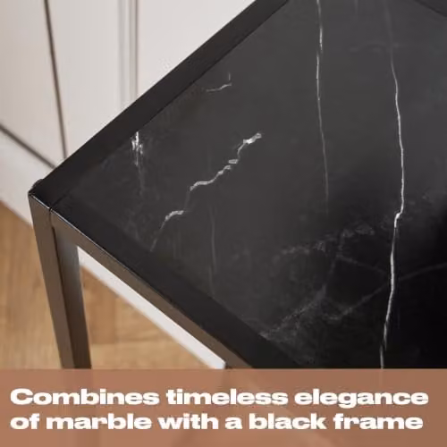 OHS Black Marble Look Console Table with Metal Frame, W: 76 cm, D: 56 cm, H: 26 cm – 3