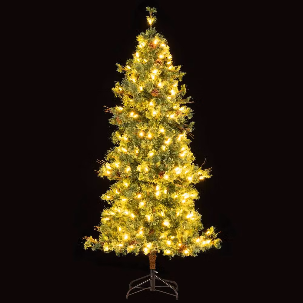 Gymax Pre-Lit Artificial Christmas Tree with 370 Branch Tips, Green, Height: 180 cm – 2
