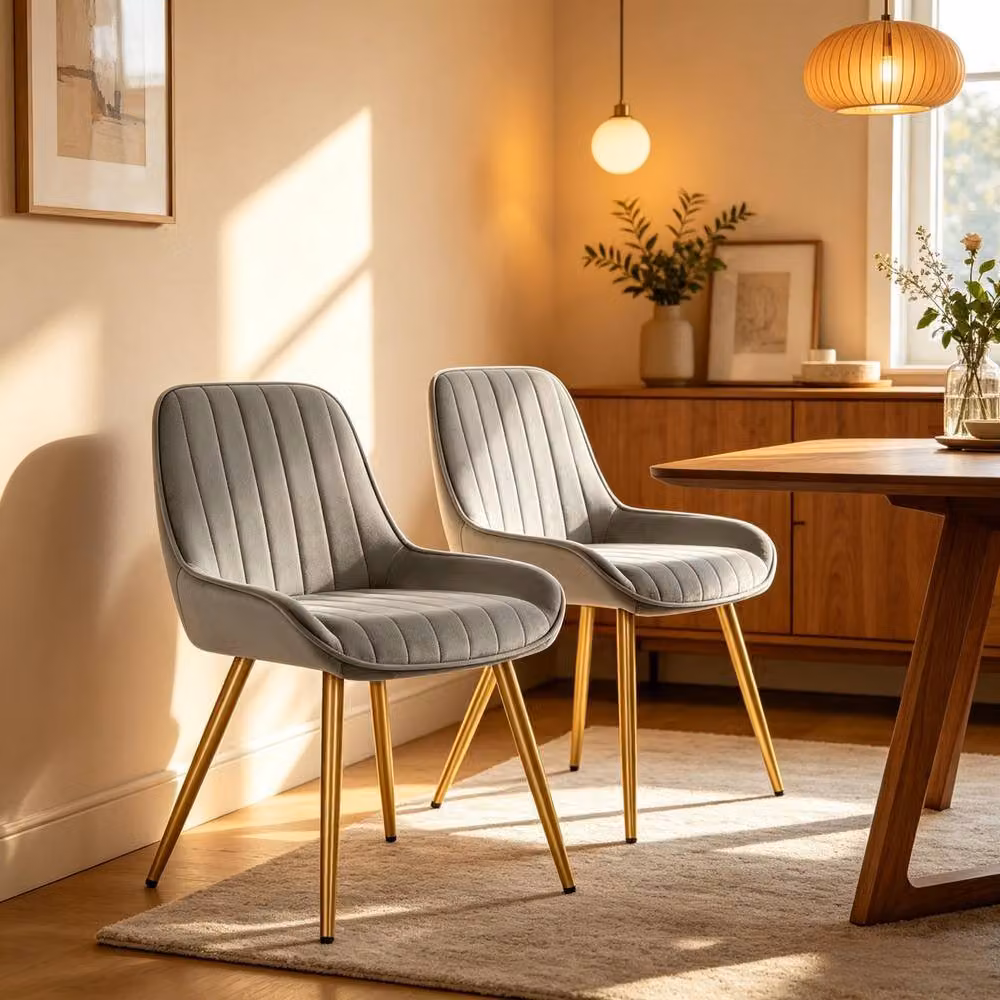 Merax Set of 2 Modern Upholstered Faux Leather Dining Chairs with Metal Legs in Grey – 3