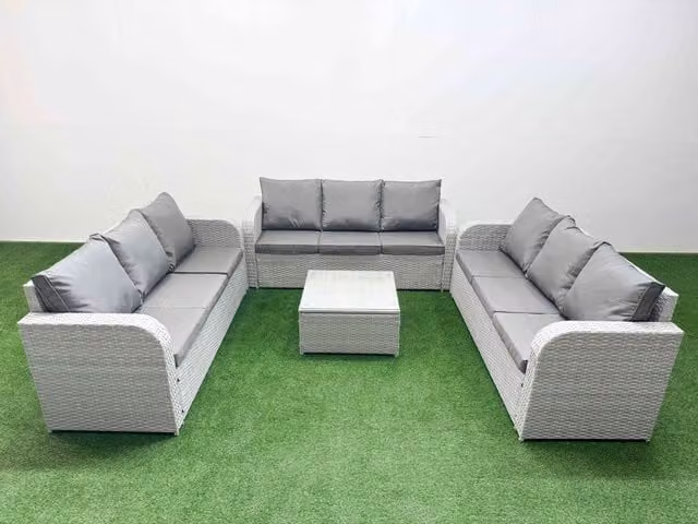 Fimous 9 Seater PE Rattan Outdoor Garden Furniture Set with Square Coffee Table in Light Grey
