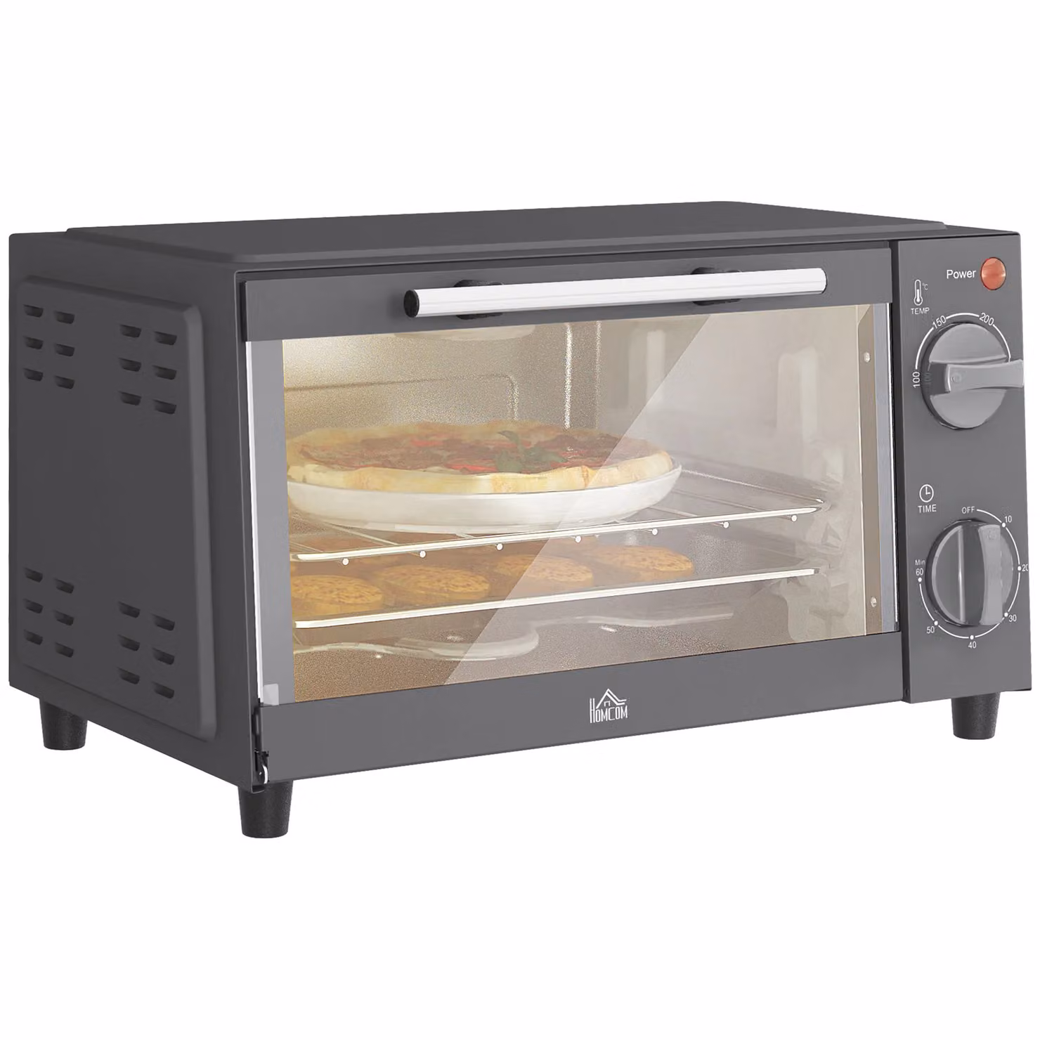 HOMCOM 9L Mini Countertop Electric Grill and Oven with Timer Control, 750W, Grey – 2