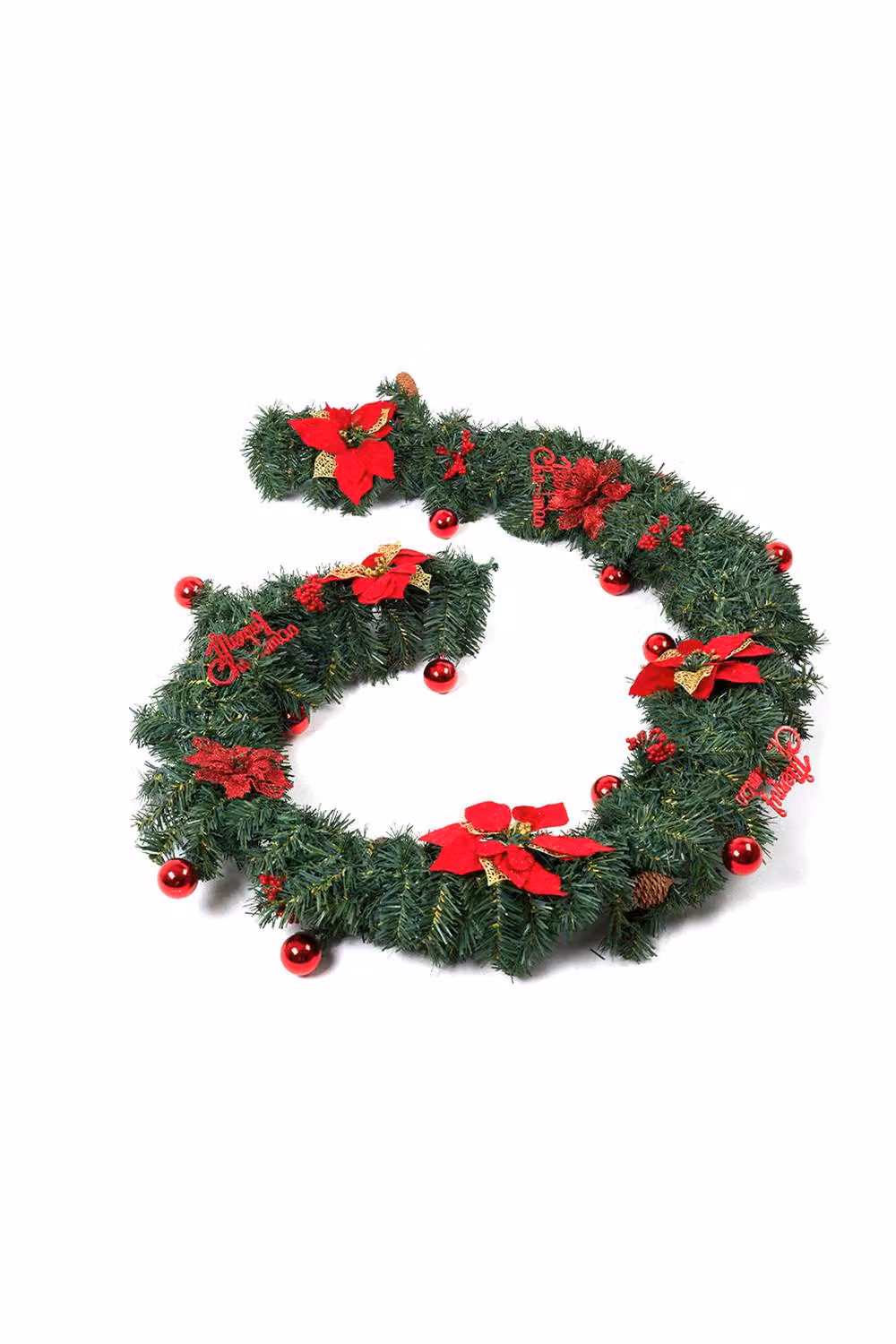 Living and Home 2.7m Christmas Garland with Red Poinsettia and Merry Christmas Sign – 3