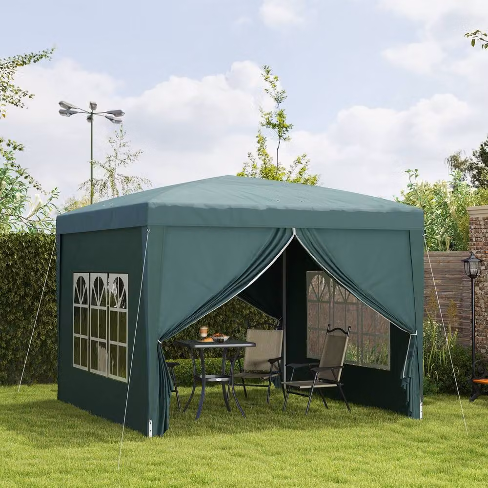 Outsunny Green Pop-Up Gazebo with Windows and Steel Frame, W/D/H: 300 x 300 x 196 cm – 4