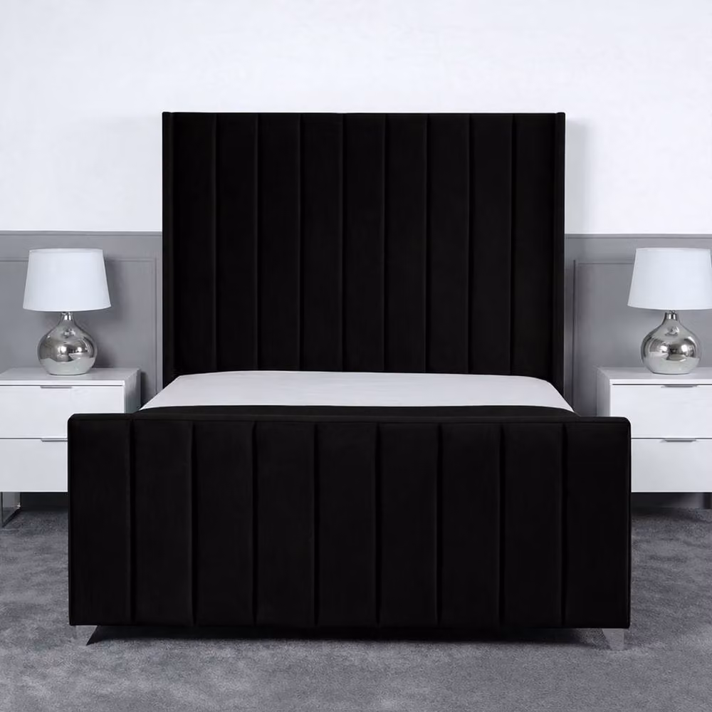 Living Comfort Bedz Imperial Winged Gas Lift Storage Upholstered Velvet Bed in Black, Small Double, W/D/H: 120 x 200 cm – 2