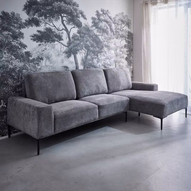 Sweekeek 3-Seater Right-Hand Corner Sofa in Grey Fabric and Metal, W: 260 cm, D: 162.35 cm, H: 77 cm