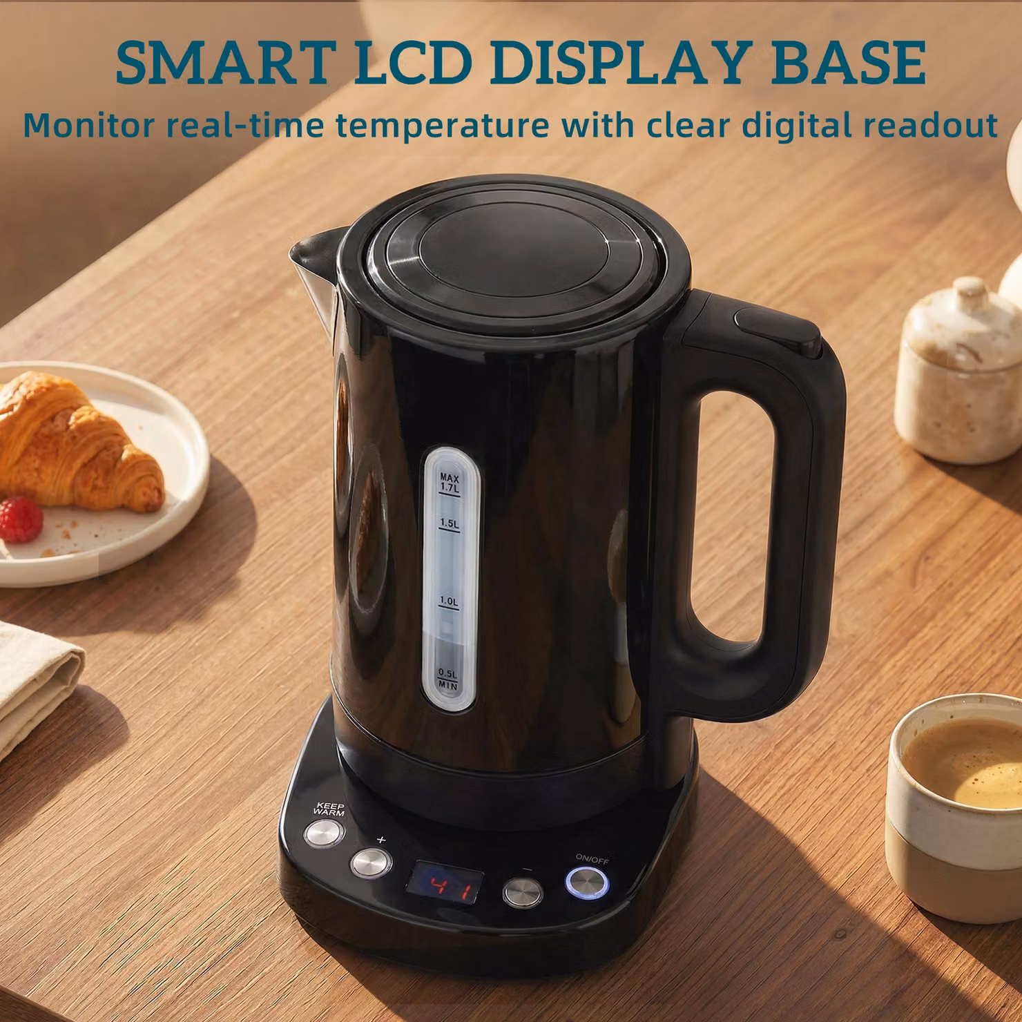 HOMCOM Electric Kettle with Keep Warm Function and LCD Base, Black, 1.7 l – 8