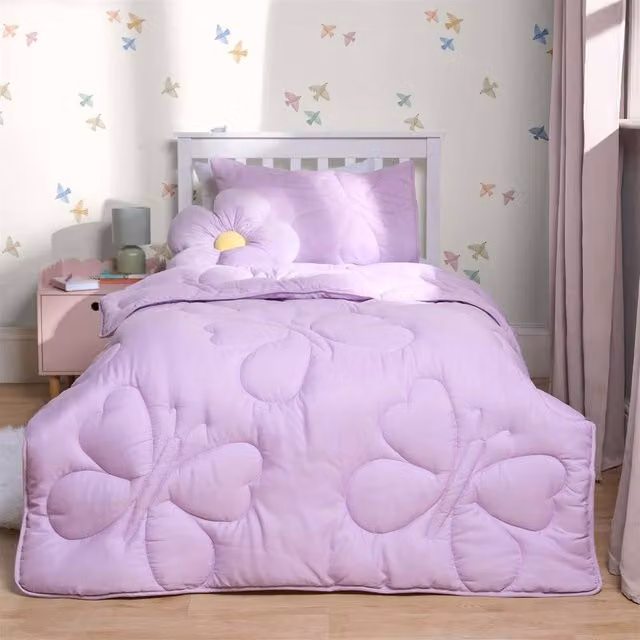 OHS Butterfly Kids Duvet Cover and Pillowcase Set, Purple, W: 140 cm, L: 200 cm