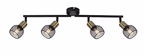Globo Lighting Spotlight Industrial Metal Mesh Cylinder Shades in Black Matt and Antique Brass 54028-4