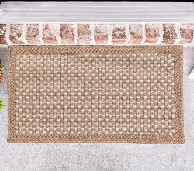 Desire Rugs Modern Checkerboard Machine Woven Indoor Outdoor Rug, Beige and White, W: 50 cm, D: 80 cm