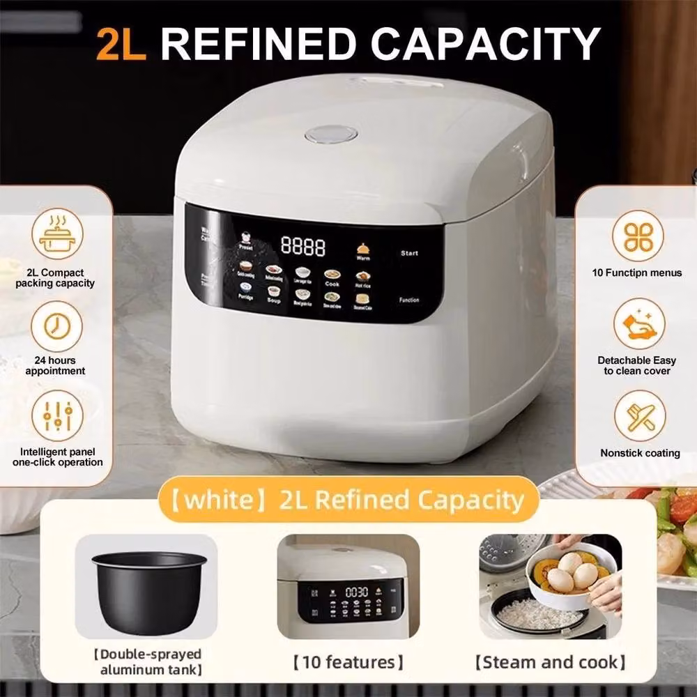 NESTLUNE Portable Electric Rice Steaming Pot with 10 Preset Programs and Timer, White – 3