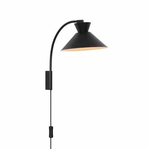 Nordlux Dial Black Metal Wall Light with E27 Socket and Corded Mains Connection