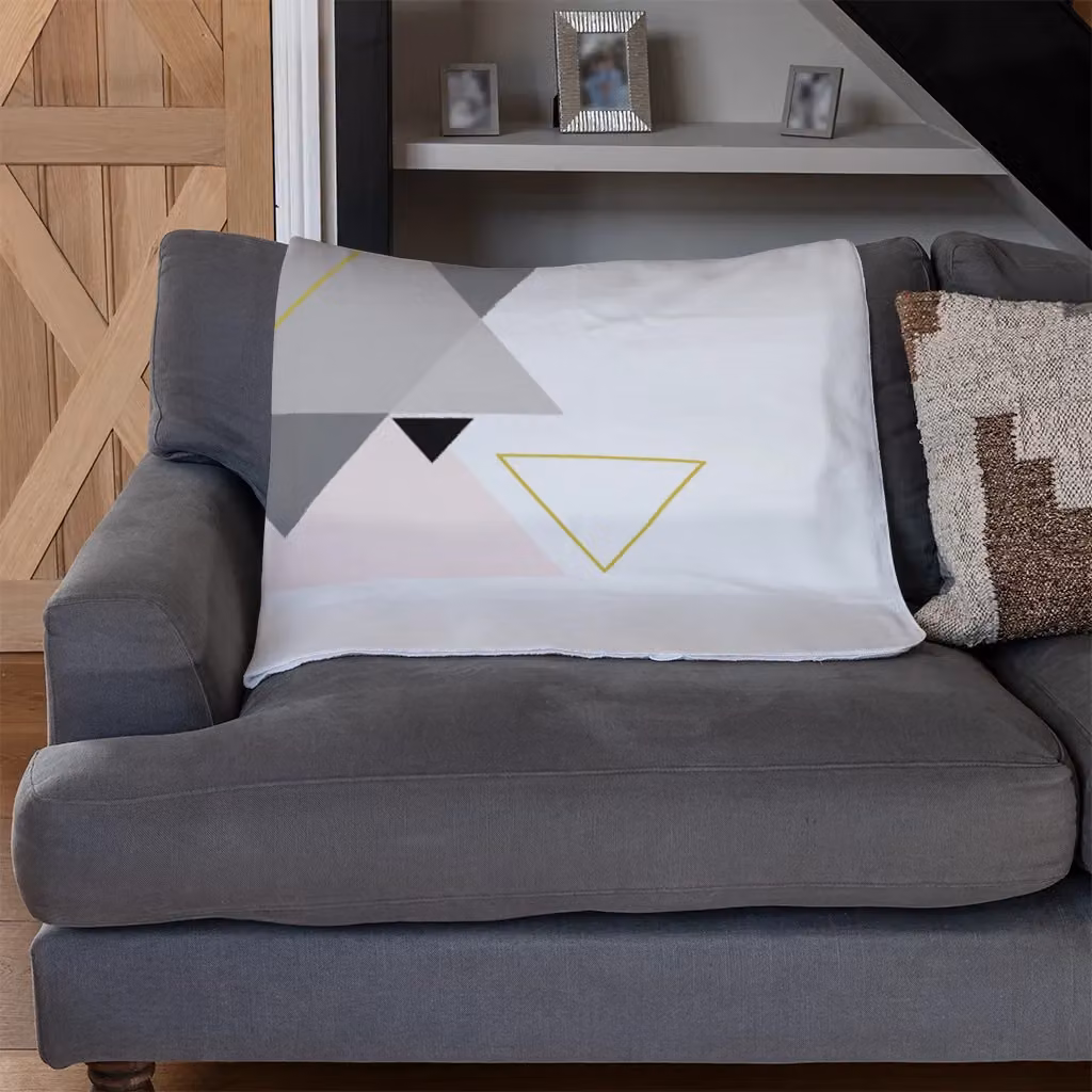 Benjamin Tate Design Pink and Grey Geometric Triangles Fleece Blanket, W: 120 cm, D: 150 cm – 3