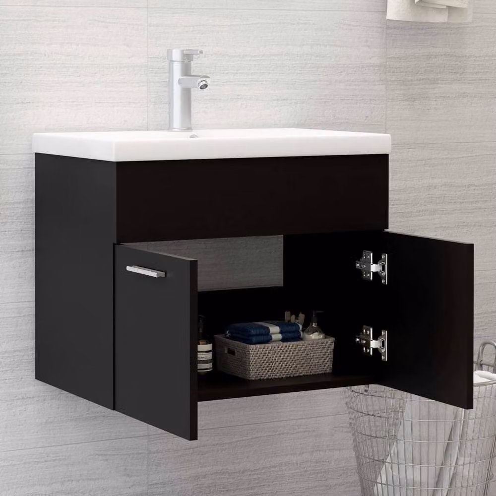 Berkfield Home Modern Black Matt Bathroom Furniture Set with Ceramic Basin – 3